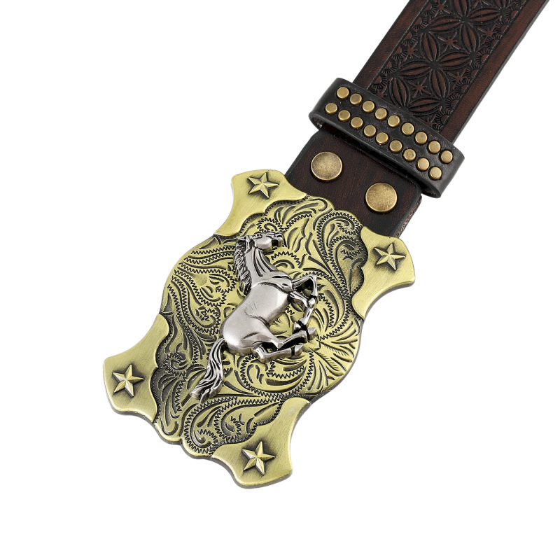 Men's Vintage Embossed Western Cowboy Leather Belt 9893976932536