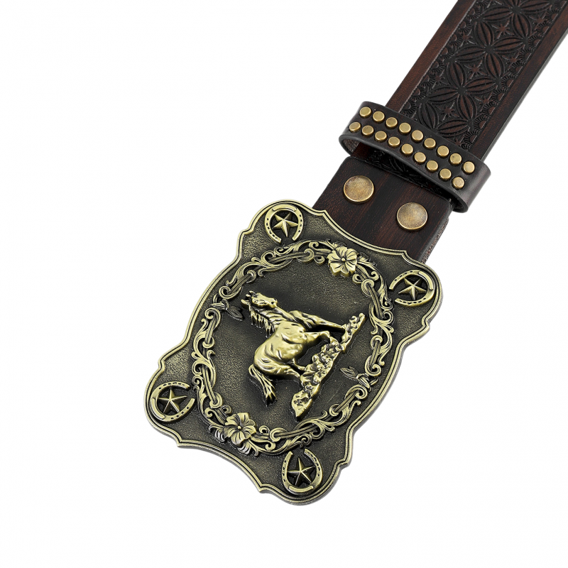 Men's Vintage Embossed Western Cowboy Leather Belt 9893976998072