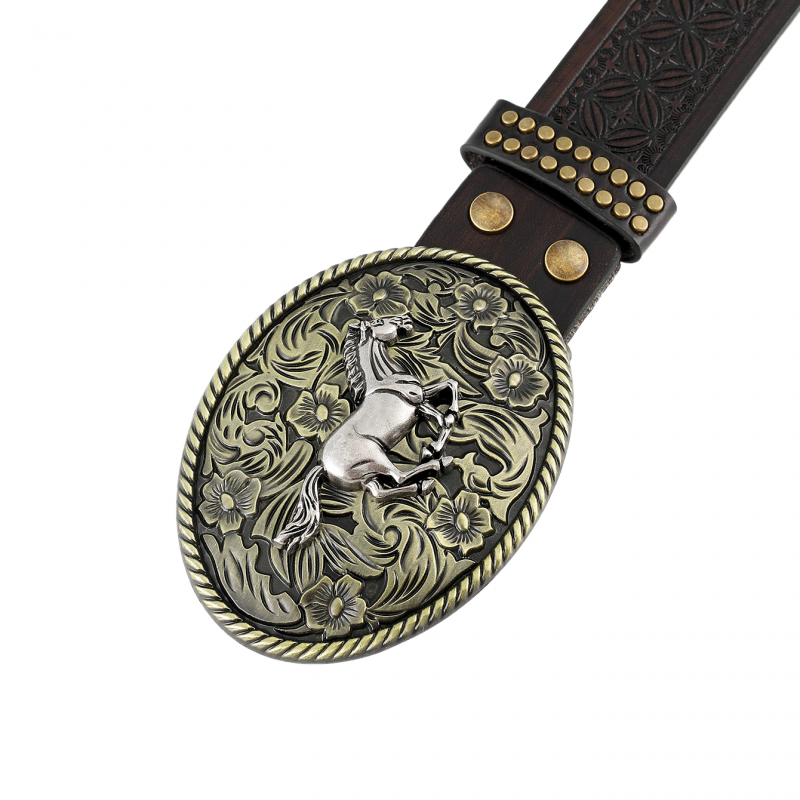 Men's Vintage Embossed Western Cowboy Leather Belt 9893976965304