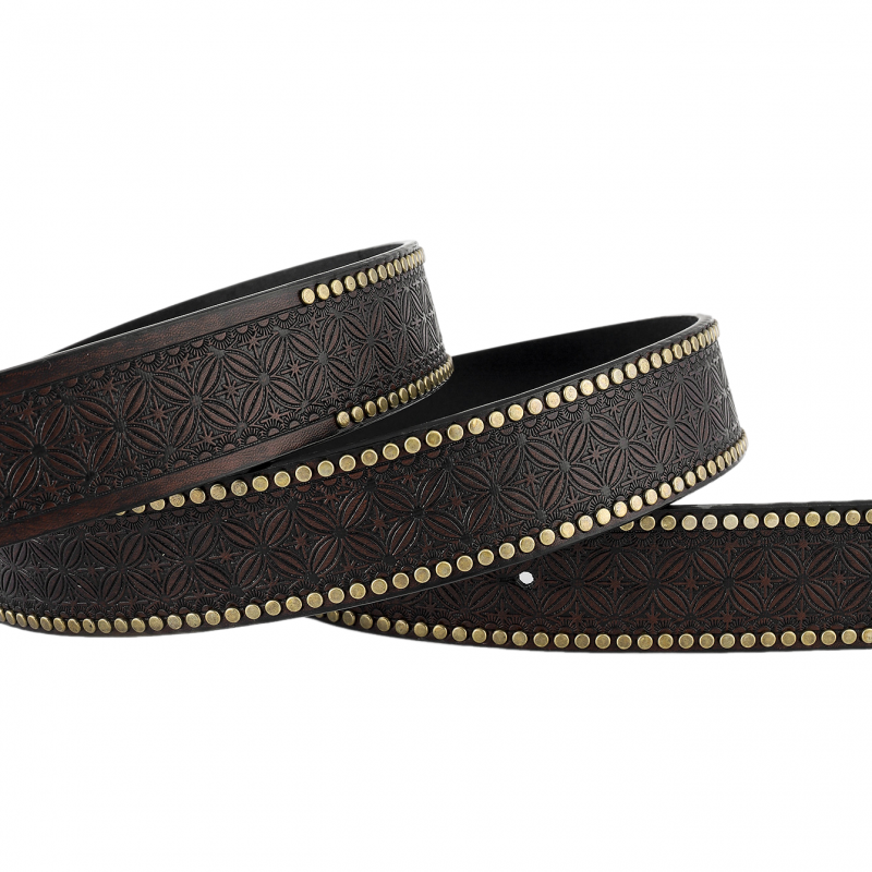 Men's Vintage Embossed Western Cowboy Leather Belt 9893976965304