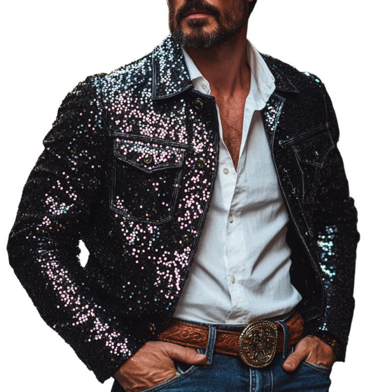 Men's Fashion Sequin Lapel Patchwork Slim-fit Jacket 9892051452088