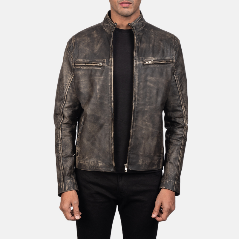 Men's Vintage Casual Zipper Stand Collar Leather Jacket 9899735744696