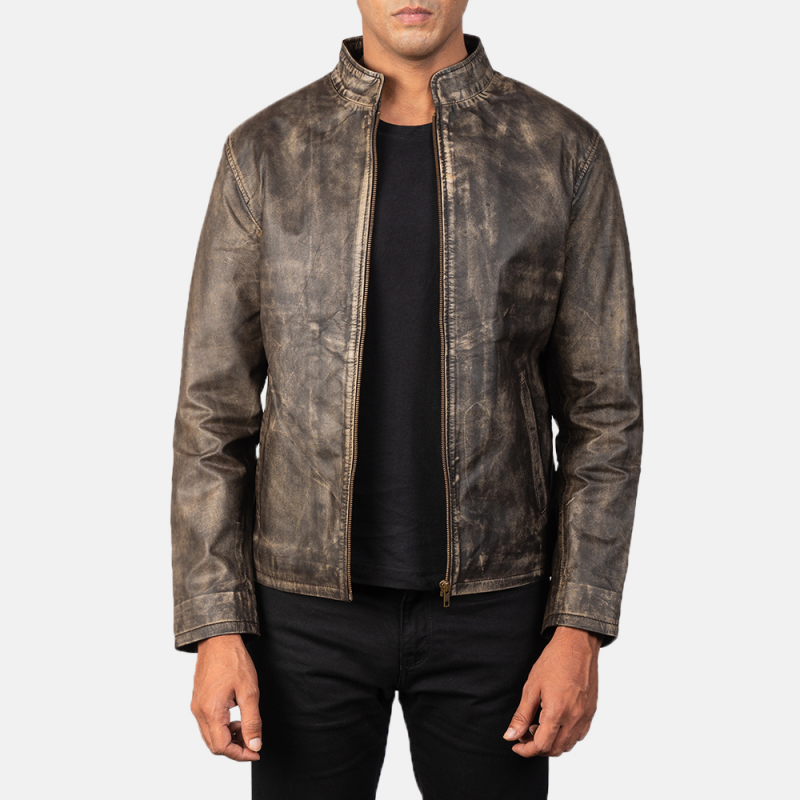 Men's Vintage Casual Zipper Stand Collar Leather Jacket 9899735613624
