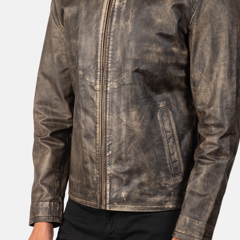 Men's Vintage Casual Zipper Stand Collar Leather Jacket 9899735613624