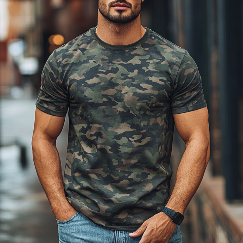 Men's Casual Outdoor Camouflage Cotton Round Neck Short-sleeved T-shirt 9901320995000