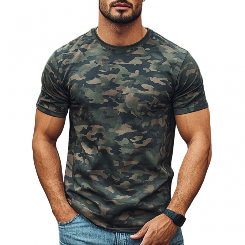 Men's Casual Outdoor Camouflage Cotton Round Neck Short-sleeved T-shirt 9901320995000
