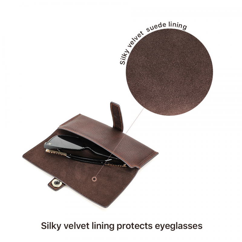 Men's Portable Handmade Top Layer Cowhide Magnetic Buckle Glasses Storage Bag 9901318635704