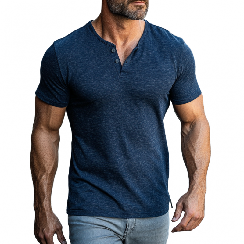 Men's Casual Cotton Henley Collar Slim Fit Short Sleeve T-Shirt 9903253946552