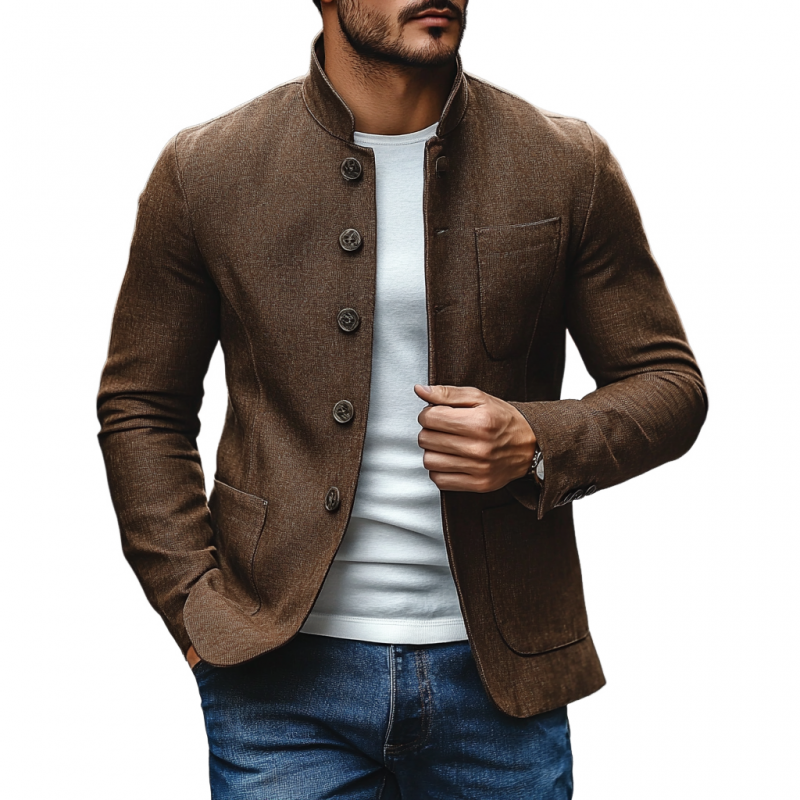 Men's Casual Linen Stand Collar Single Breasted Slim Fit Blazer 9907264258232