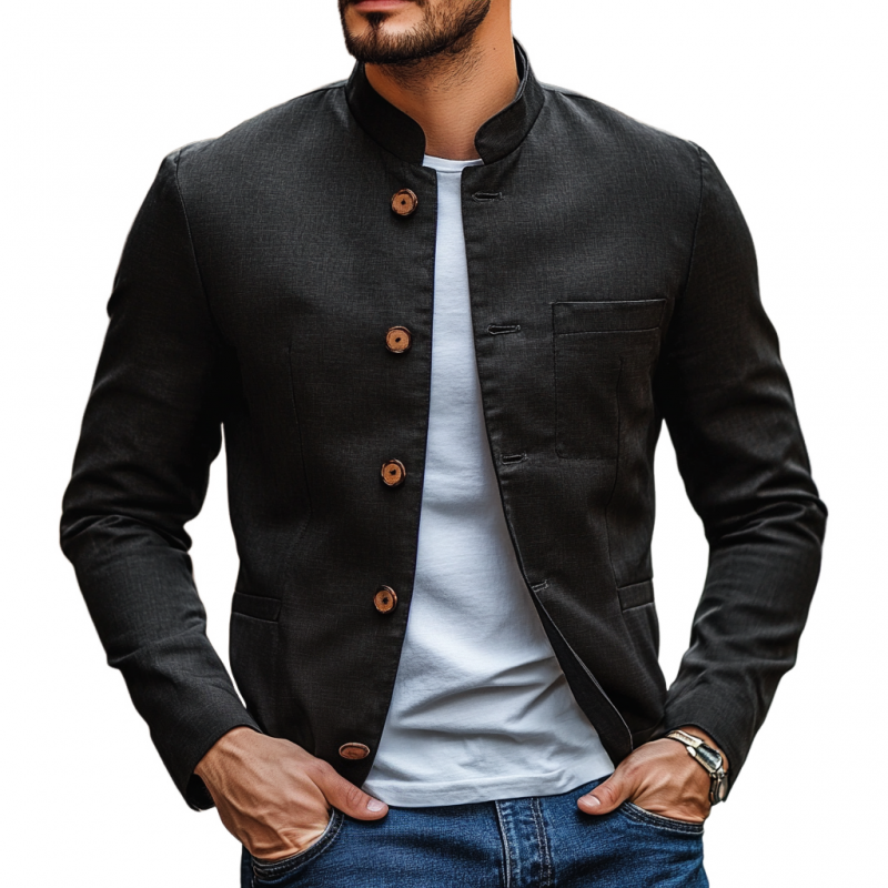 Men's Casual Linen Stand Collar Single Breasted Slim Fit Blazer 9907264225464