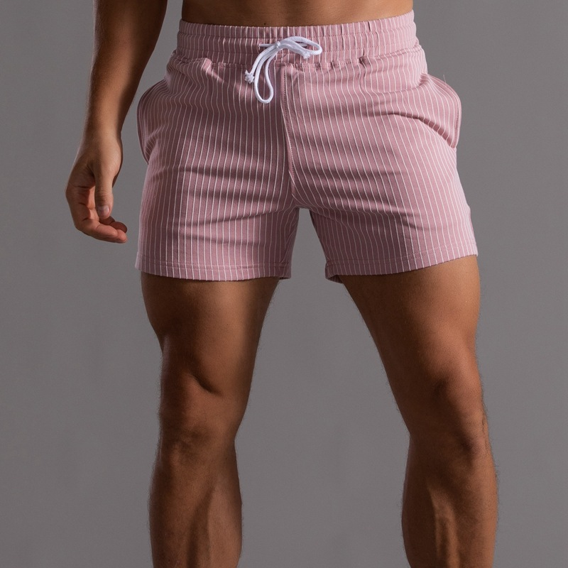 Men's Classic Casual Elastic Waist Vertical Striped Cotton Shorts 9918991270072