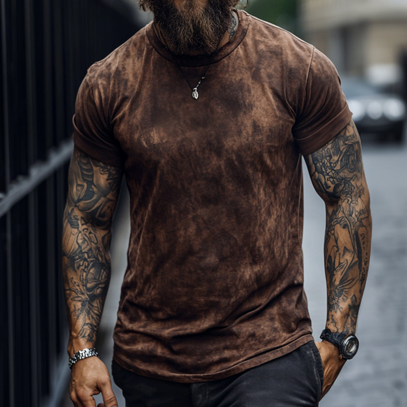 Men's Retro Casual Gradient Printed Round Neck Short Sleeve T-Shirt 9903251423416