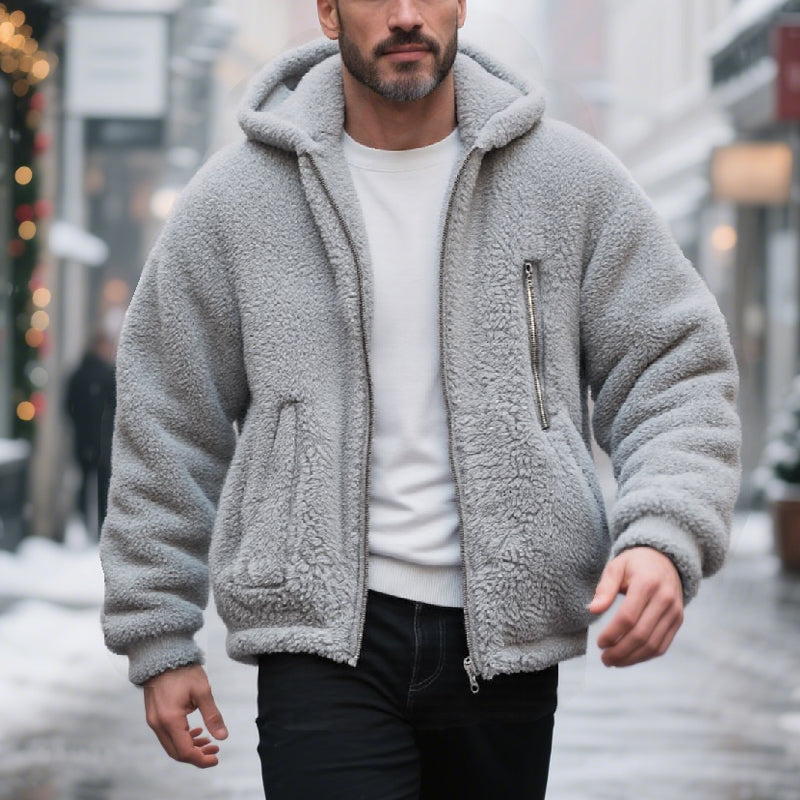 Men Fashion Lambswool Warm Multi-Pocket Hooded Coat 9261109313720