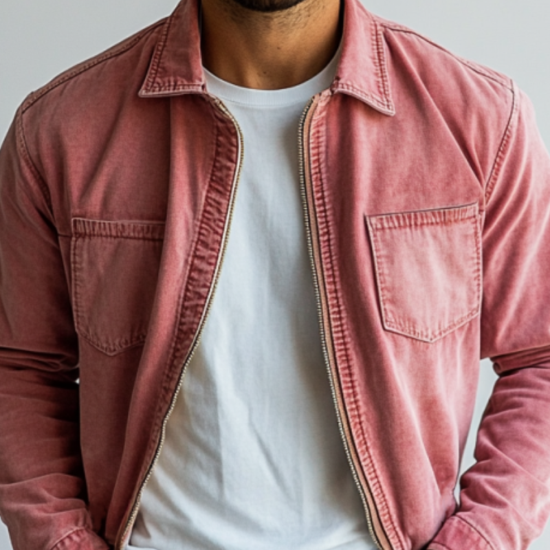 Men's Fashion Washed Zipper Lapel Denim Jacket 9899721359544