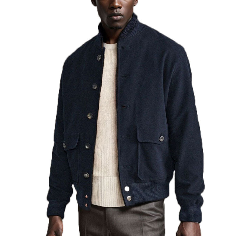 Men's Casual Solid Single Row Stand Neck 9879610917048