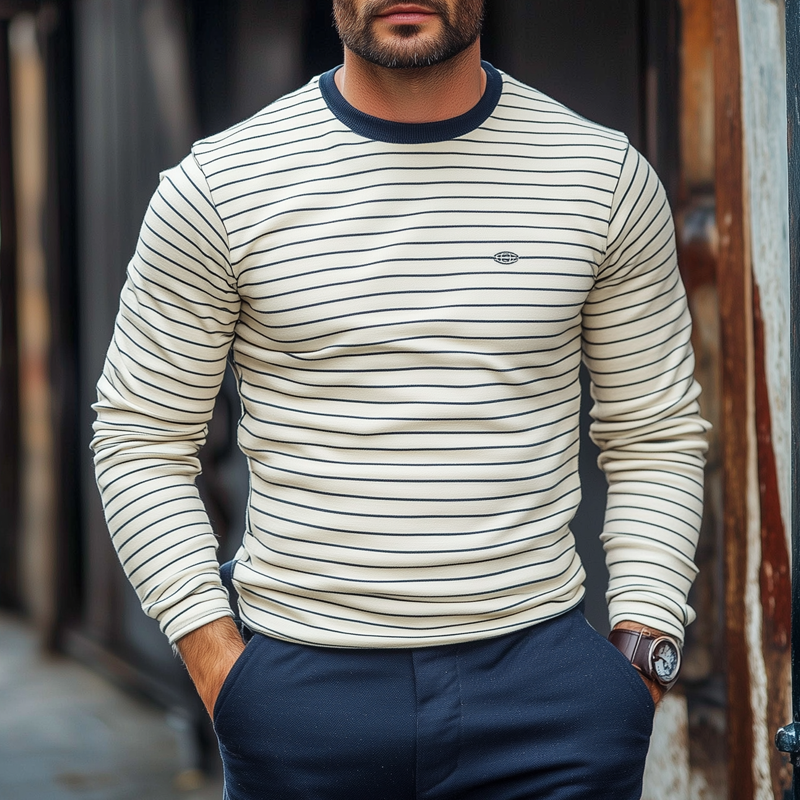 Men's Fashion Striped Round Neck Long Sleeve T-shirt 9890060370104