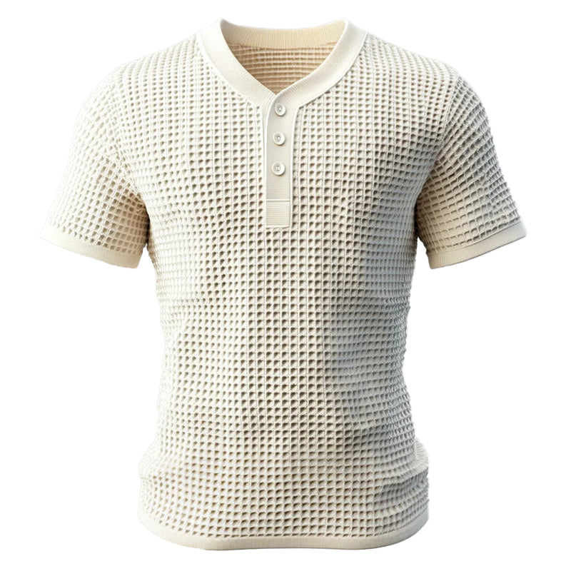 Men's Half Button Short Sleeve Grid Texture Shirt 9951402033336