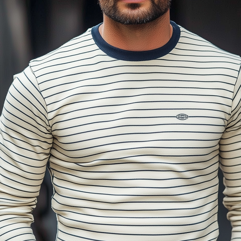 Men's Fashion Striped Round Neck Long Sleeve T-shirt 9890060370104