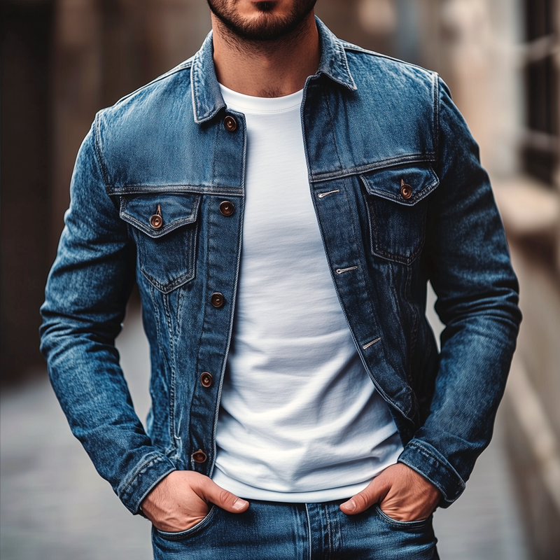 Men's Fashion Distressed Lapel Single Breasted Denim Jacket 9902010892472