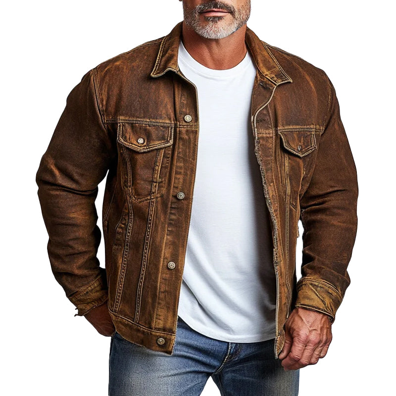 Men's Casual Single Breasted Long Sleeve Distressed Denim Jacket 9899607785656