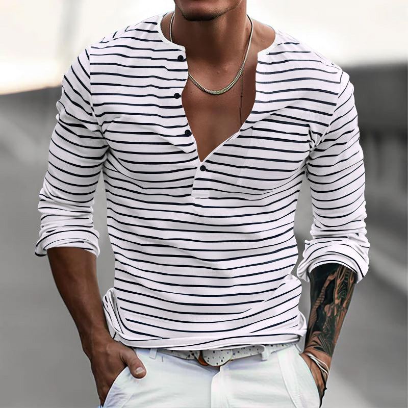 Men's Long Sleeve Striped V-Neck T-shirt241200914 9877944991928