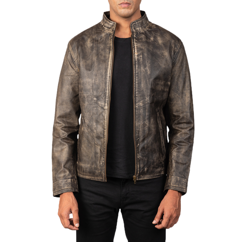 Men's Vintage Casual Zipper Stand Collar Leather Jacket 9899735613624