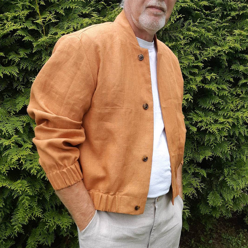 Men's Cotton and Linen Casual Baseball Collar Jacket 9893975818424