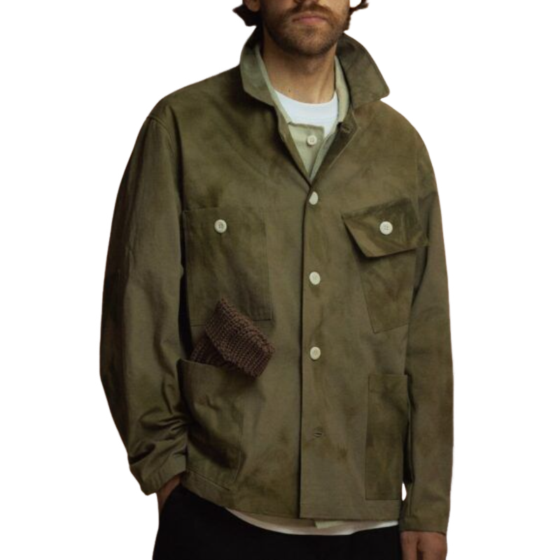 Men's Vintage Casual Suede Lapel Long Sleeve Shirt 9893977358520