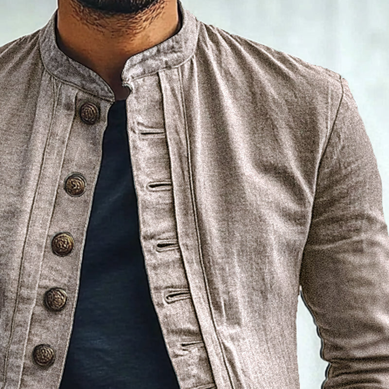Men's Cotton and Linen Stand Collar Thin Jacket 9906102534328