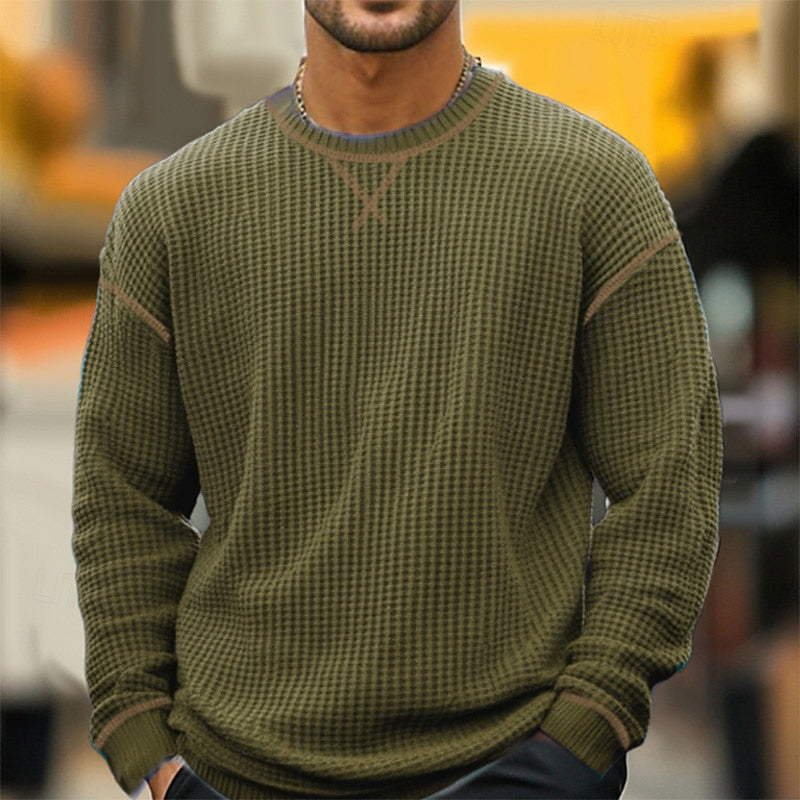 Men's Waffle Crew Neck Long Sleeve T-Shirt 9887382896824