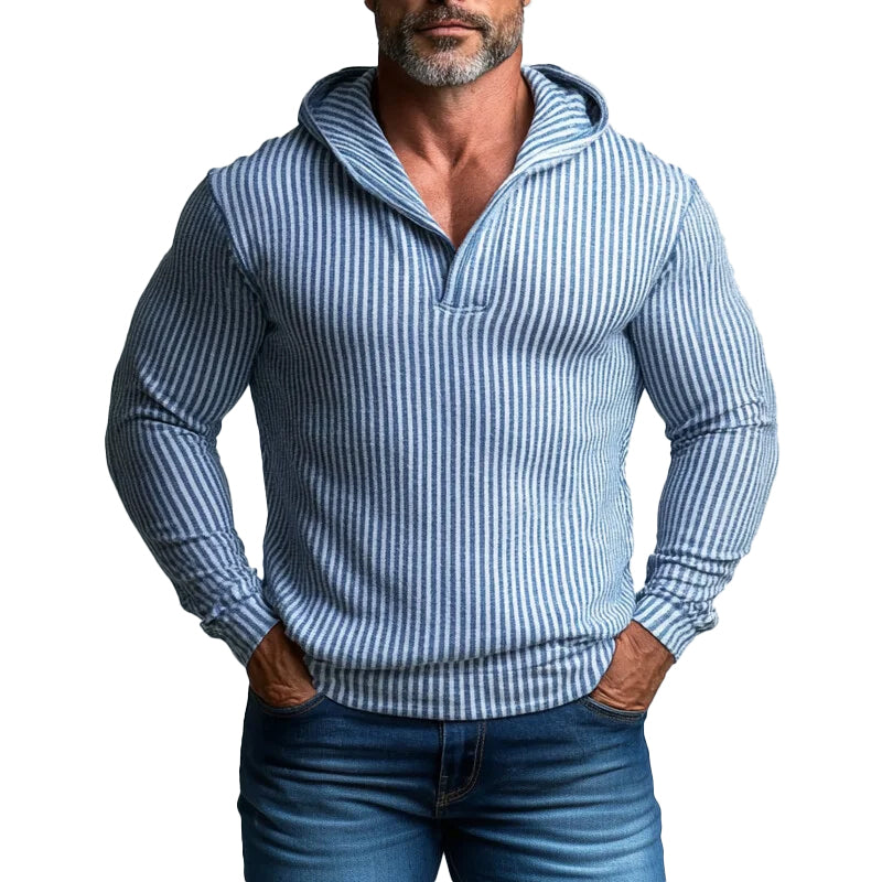 Men's Casual Striped Pattern Long Sleeve Hooded Shirt 9899608047800