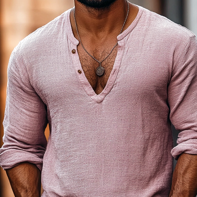Men's Solid Color Henley Collar Long Sleeve Casual T-shirt 9903259943096