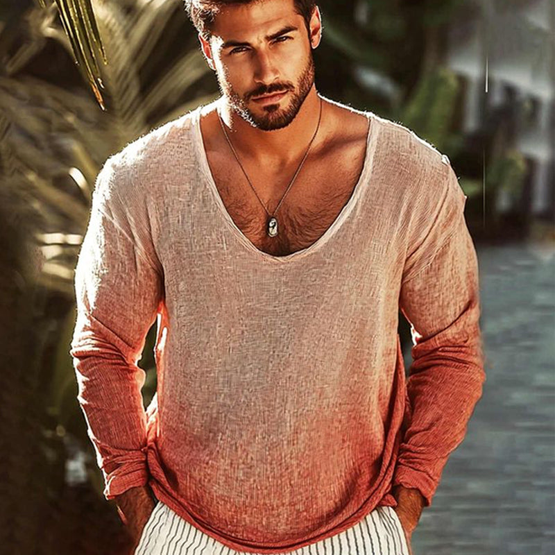 Men's Low-neck Gradient Knitted Long-sleeved T-shirt 9901327253688