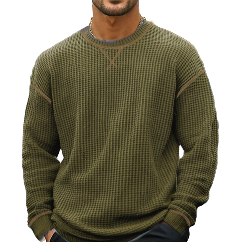 Men's Waffle Crew Neck Long Sleeve T-Shirt 9887382896824