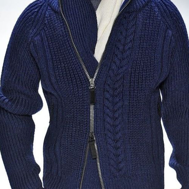 Men's Vintage Navy Stand Collar Zipper Knit Sweater 9891527852216