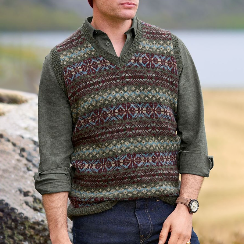 Men's Retro Geometric V-Neck Sleeveless Knit Vest 9891528540344