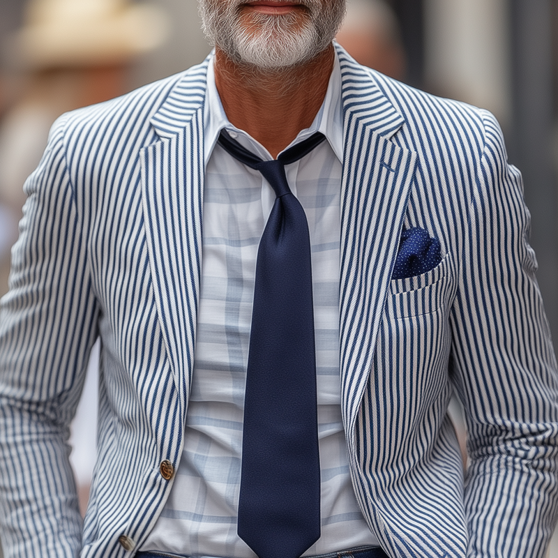 Men's Fashion Slim Striped Notch Lapel Single Breasted Casual Blazer 9907263832248