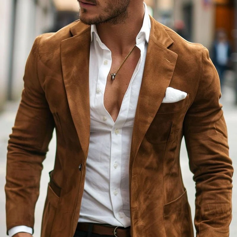 Men's Vintage Suede Three Pocket Lapel Casual Blazer 9888735002808