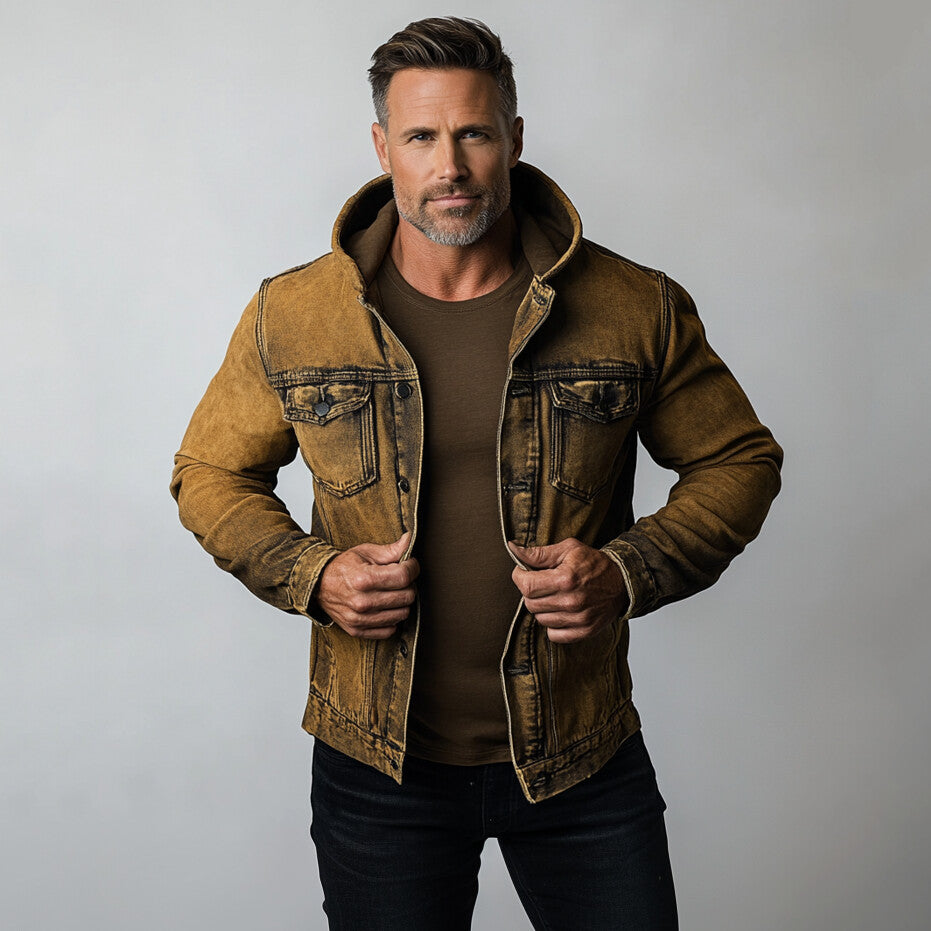 Men's Casual Single Breasted Distressed Denim Hooded Jacket 9903587524792