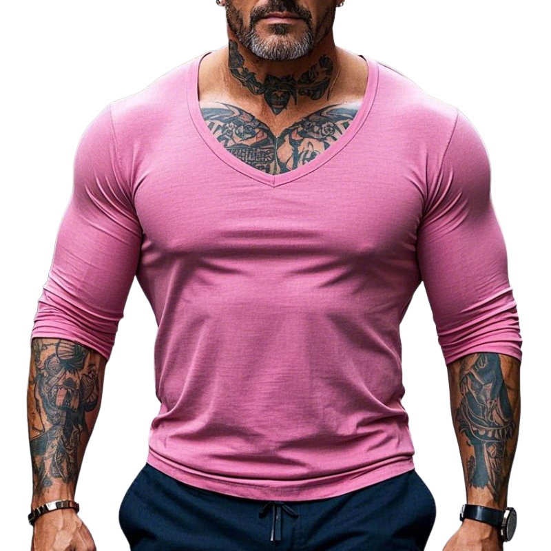 Men's Fashion Slim V-Neck Cotton Long Sleeve T-Shirt 9902010695864