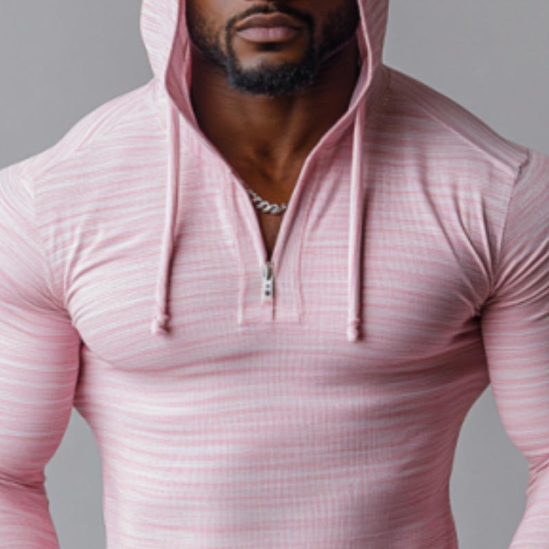 Men's Casual V-neck Zipper Slim Fit Hooded Long Sleeve T-shirt 9906106958008