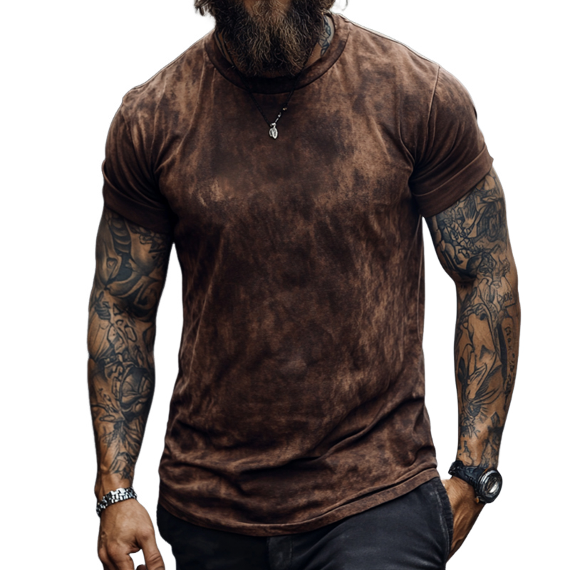Men's Retro Casual Gradient Printed Round Neck Short Sleeve T-Shirt 9903251423416