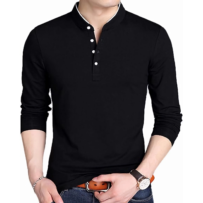 Men's Casual Comfort Henley Collar Cotton Blend Long Sleeve T-Shirt 9911546839224