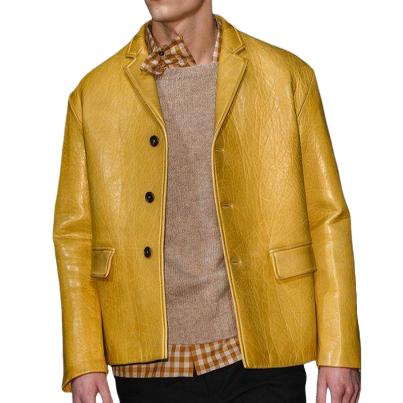 Men's Fashion Casual Single-breasted Textured Leather Blazer 9890061648056