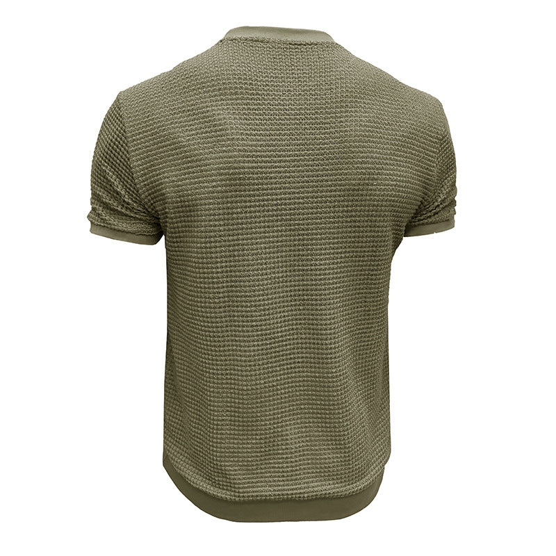 Men's Solid Color Waffle Round Neck Short Sleeve T-shirt 9903258206392
