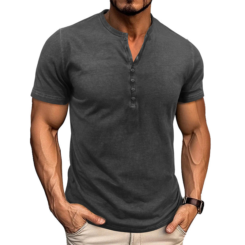 Men's Vintage Washed Short Sleeve Button T-Shirt 9903254110392