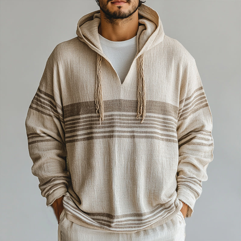 Men's Casual Loose Cotton and Linen Long Sleeve Hoodie 9892048830648