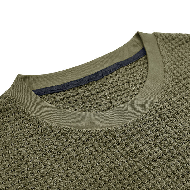 Men's Solid Color Waffle Round Neck Short Sleeve T-shirt 9903258206392