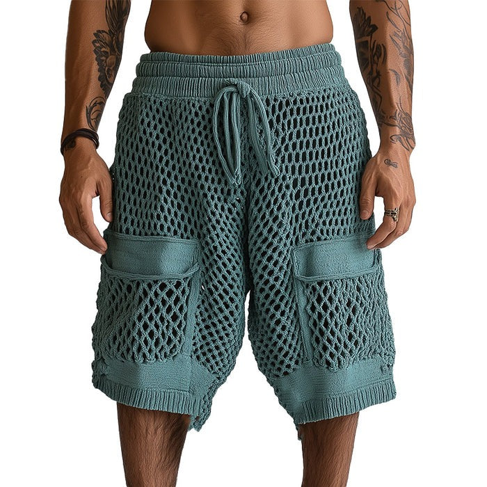 Men's Hollow Woven Beach Summer Fashionable and Comfortable Shorts 9956146675896