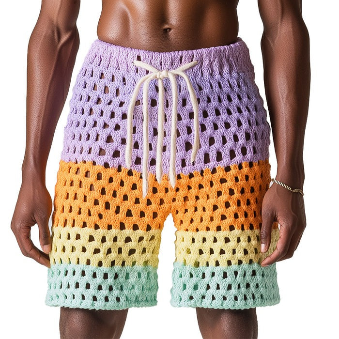 Men's Hollow Gradient Breathable Woven Beach Summer Fashion Shorts 9956146643128